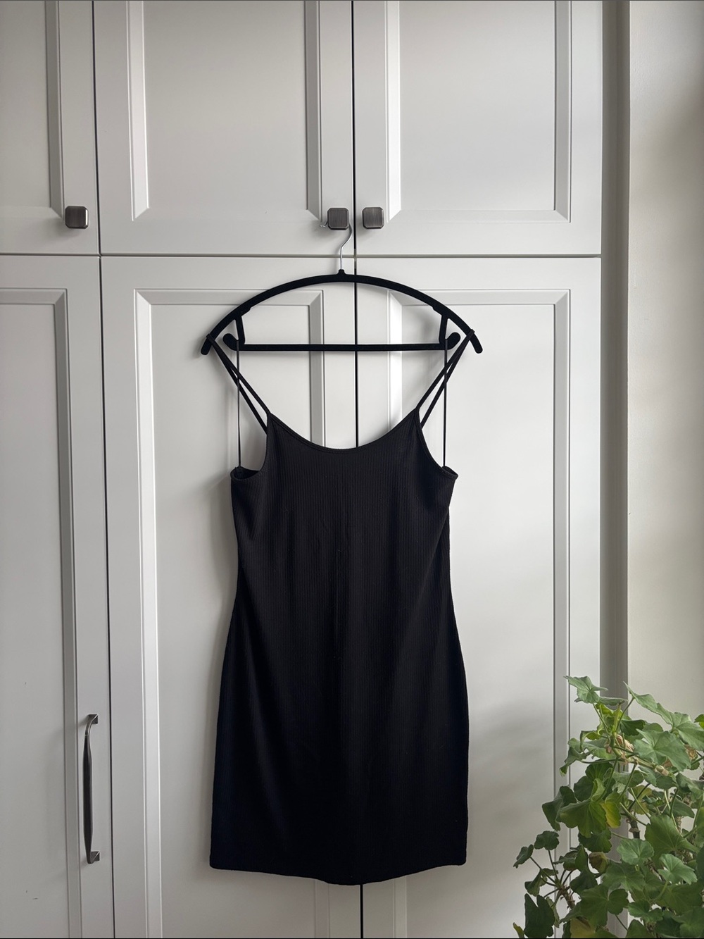 Black Ribbed Slip Dress with Double Thin Straps